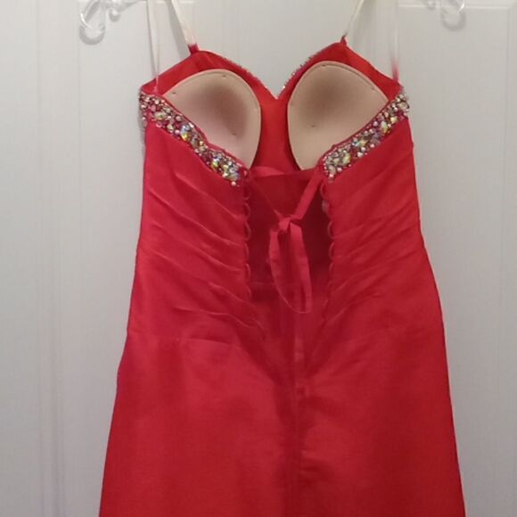 Cassandra Stone long red strapless silver sequin prom dress. Size 2 - Picture 4 of 4